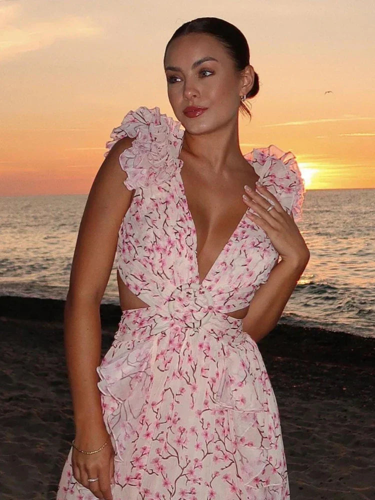 Aurora | Elegantes Rückenfreies Rüschens Maxikleid für Damen