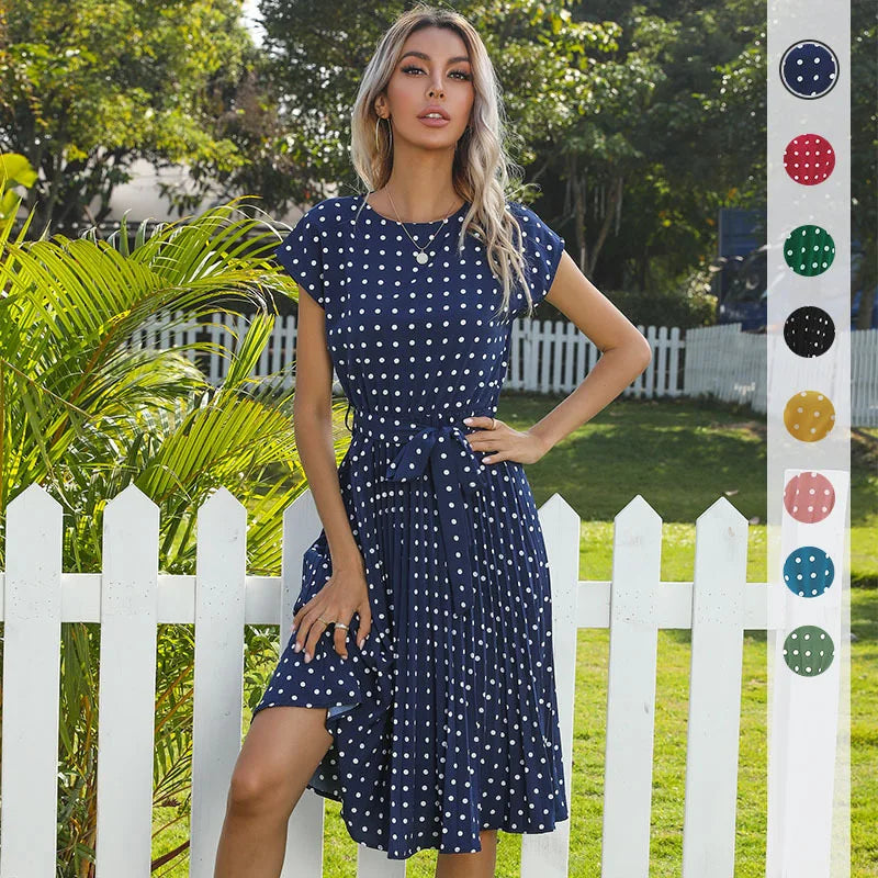 Beth | Polka Bloom Midikleid für Damen mit Punkten und Rundhalsausschnitt