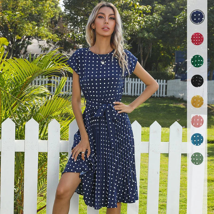 Beth | Polka Bloom Midikleid für Damen mit Punkten und Rundhalsausschnitt