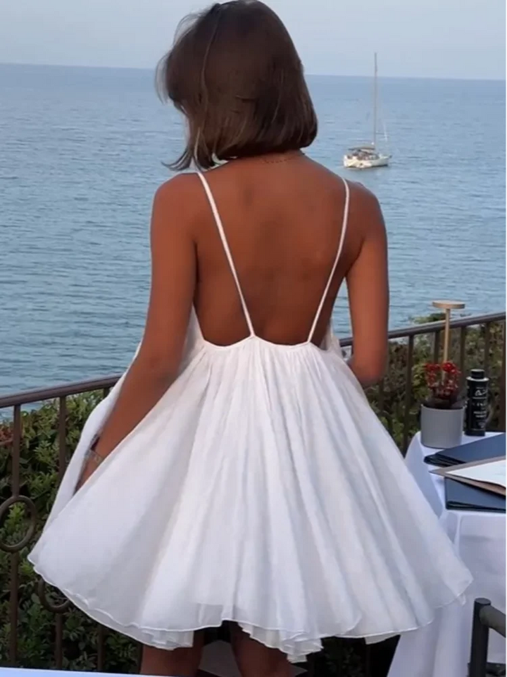 Jennah | Summer Minikleid für Damen mit V-Ausschnitt und Spaghettiträgern