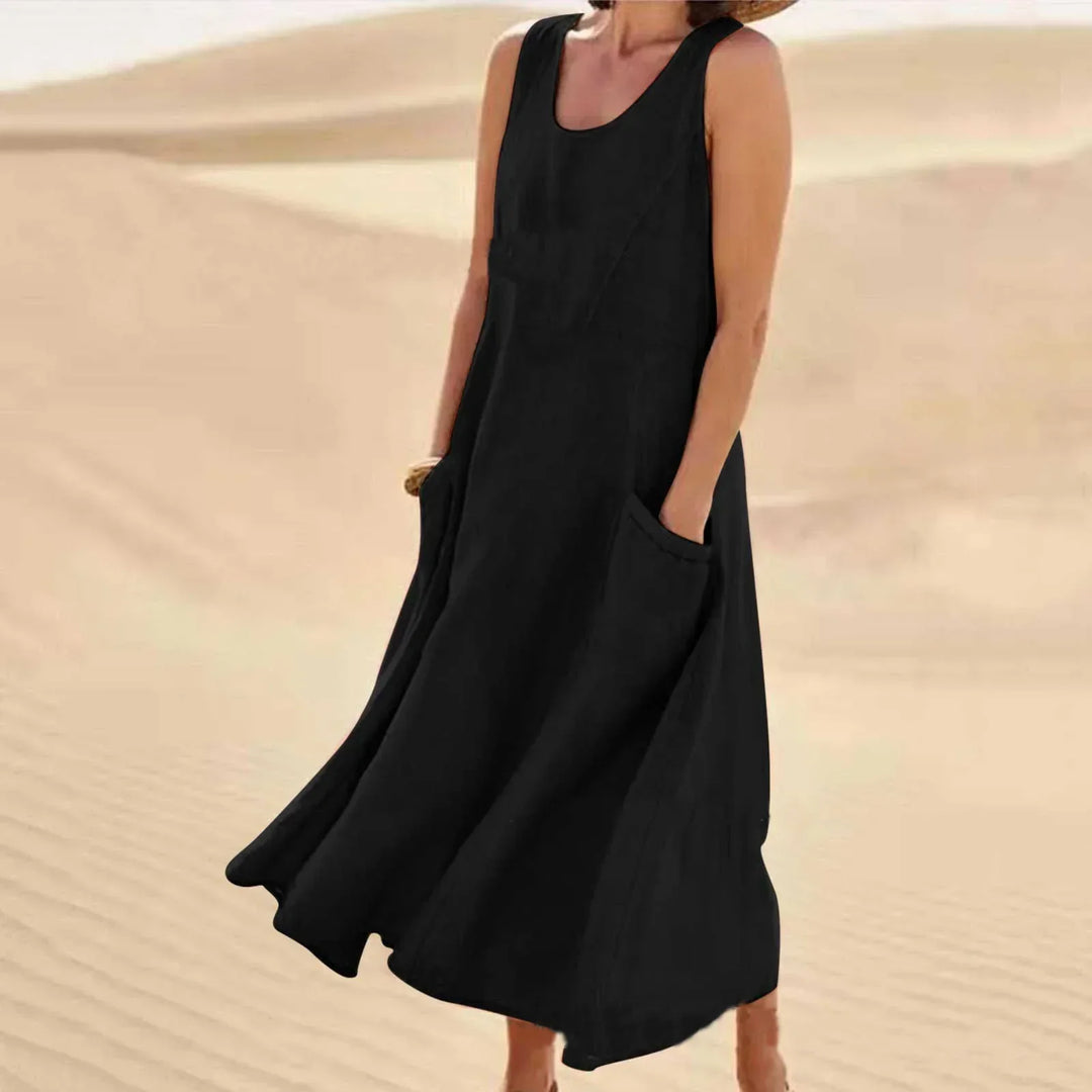 Tina | Sommer Kleid für Damen mit Rundhalsausschnitt und langen Ärmeln