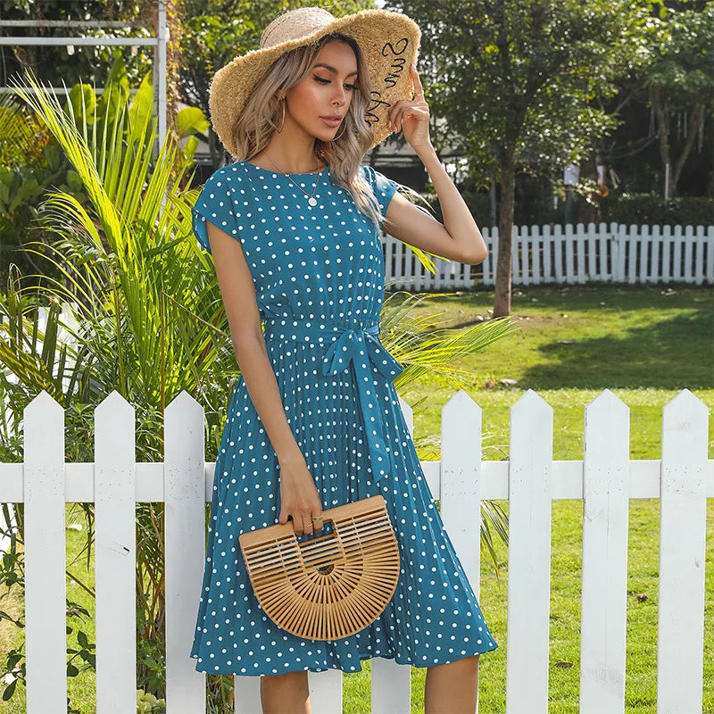 Beth | Polka Bloom Midikleid für Damen mit Punkten und Rundhalsausschnitt