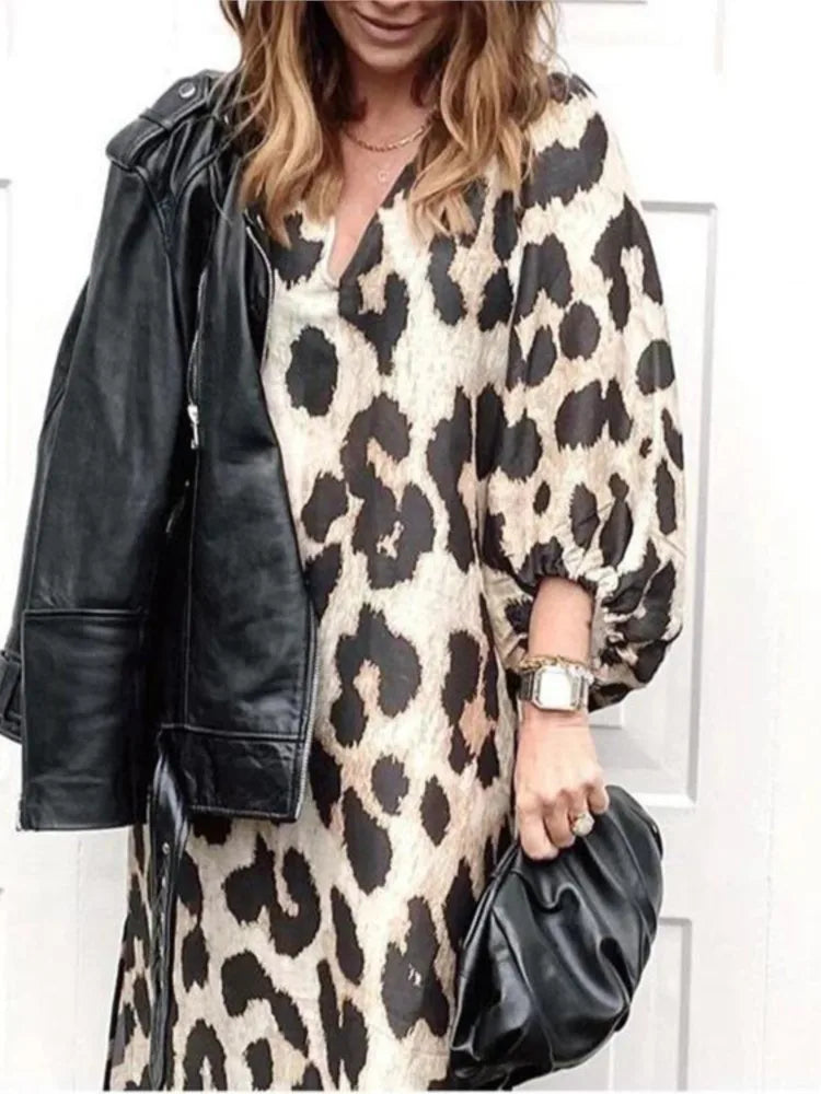 Lisa | Leopardprint-Kleid mit langen Ärmeln