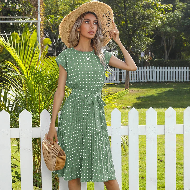 Beth | Polka Bloom Midikleid für Damen mit Punkten und Rundhalsausschnitt