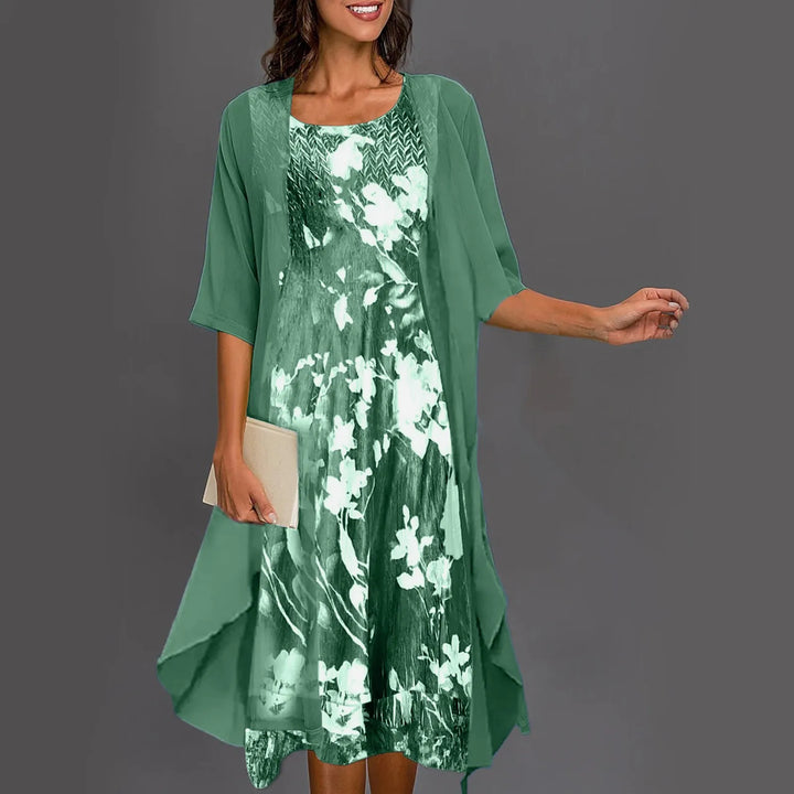 Anita | Anmutiges Midikleid Set für Damen mit Blumenmuster und Rundhalsausschnitt