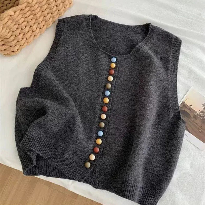 Die Maribel | Strickweste für Damen mit Farbtasten und Rundhalsausschnitt