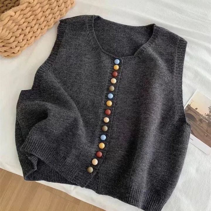Die Maribel | Strickweste für Damen mit Farbtasten und Rundhalsausschnitt