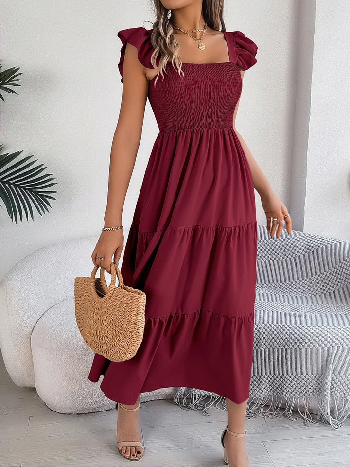 Yessa | Elegantes Stufen-Midikleid für Damen mit eckigem Ausschnitt