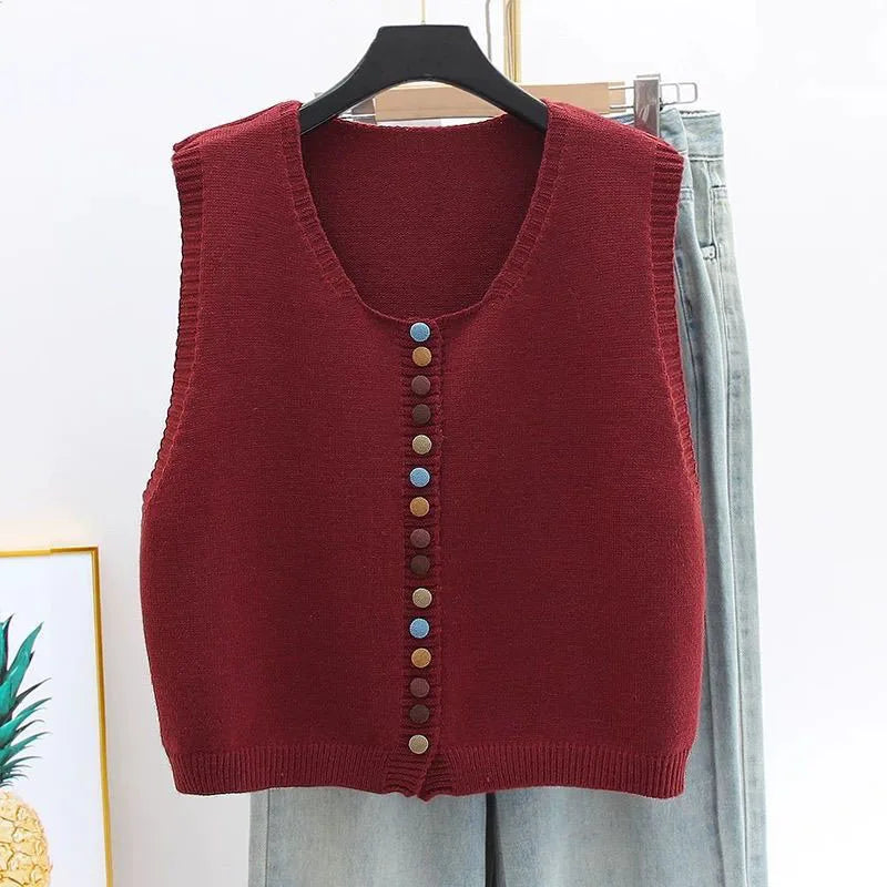 Die Maribel | Strickweste für Damen mit Farbtasten und Rundhalsausschnitt