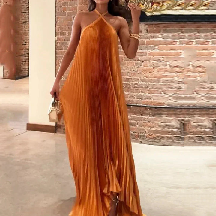 Mira | Schickes Plissiertes Maxikleid für Damen mit Halterneck