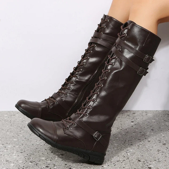 Damen Stiefel mit Gürtel, Schnür