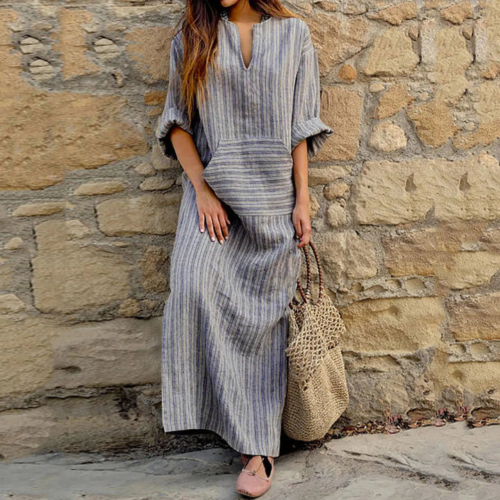 Yvonne | Gestreiftes Maxikleid für Damen mit Streifen und V-Ausschnitt