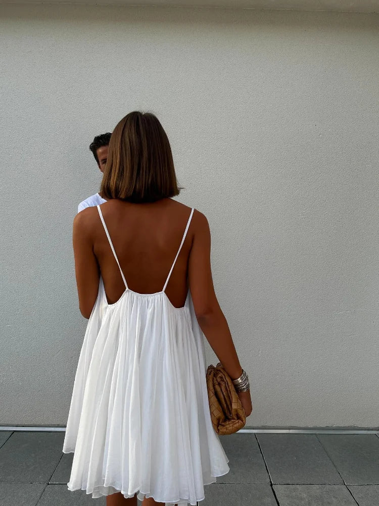 Jennah | Summer Minikleid für Damen mit V-Ausschnitt und Spaghettiträgern
