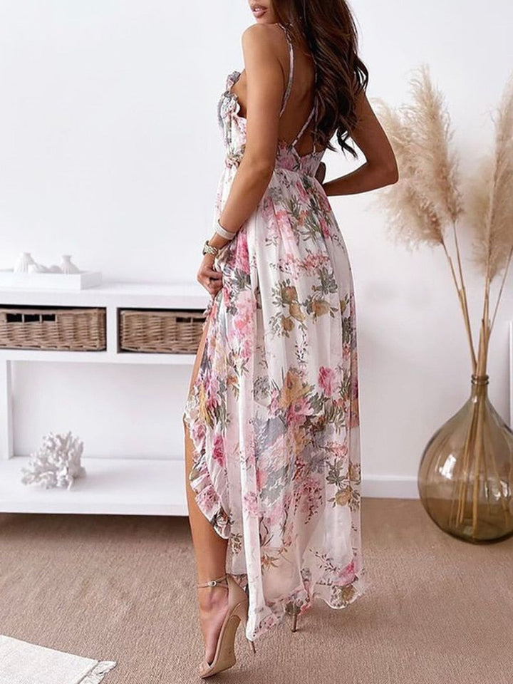 Anmutiges Flüsterkleid für Damen mit Blumenmuster und V-Ausschnitt