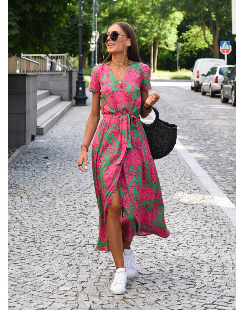 Leanne | Elegantes Kleid mit Bauchbedeckung, V-Ausschnitt und langen Ärmeln