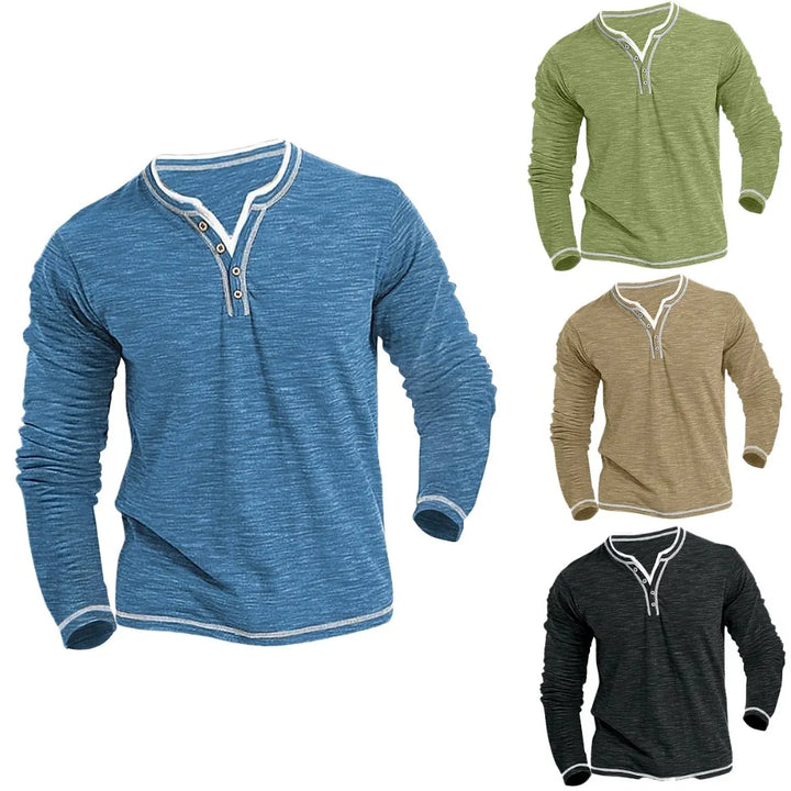 Denis | Bequemes V-Ausschnitt Langarmshirt für Herren mit langen Ärmeln