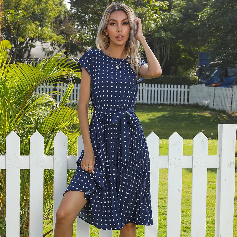 Beth | Polka Bloom Midikleid für Damen mit Punkten und Rundhalsausschnitt