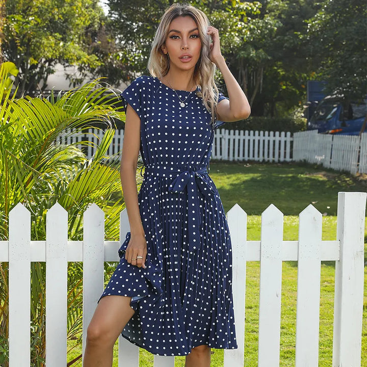 Beth | Polka Bloom Midikleid für Damen mit Punkten und Rundhalsausschnitt