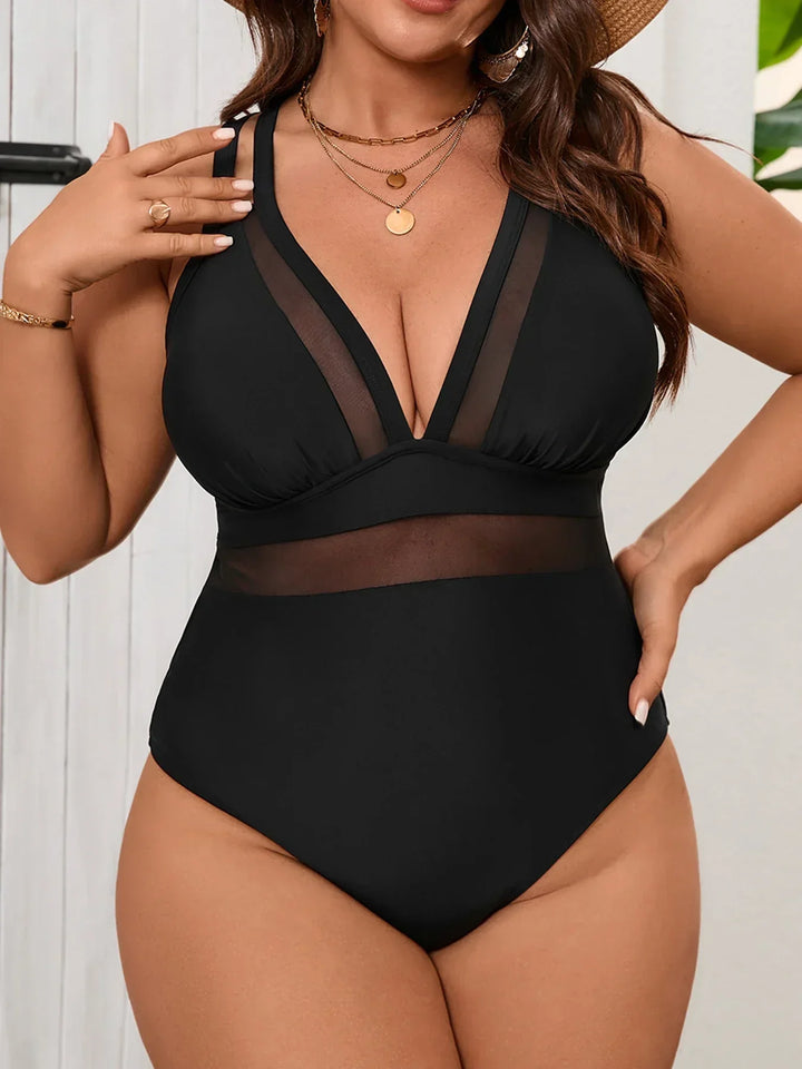 Sophia | Damen-Badeanzug mit V-Ausschnitt und Mesh-Einsätzen