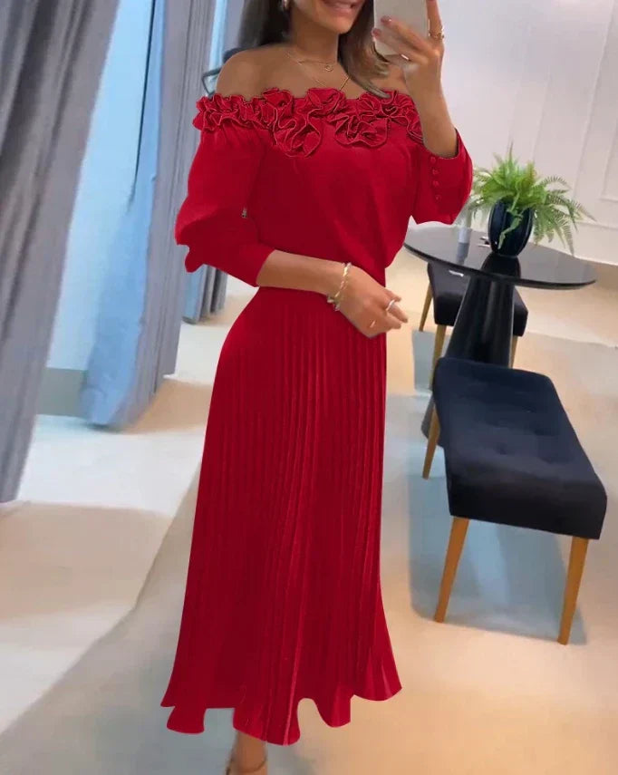 Carina | Atemhaftes schulterfrei Maxikleid für Damen mit 3/4-Ärmeln