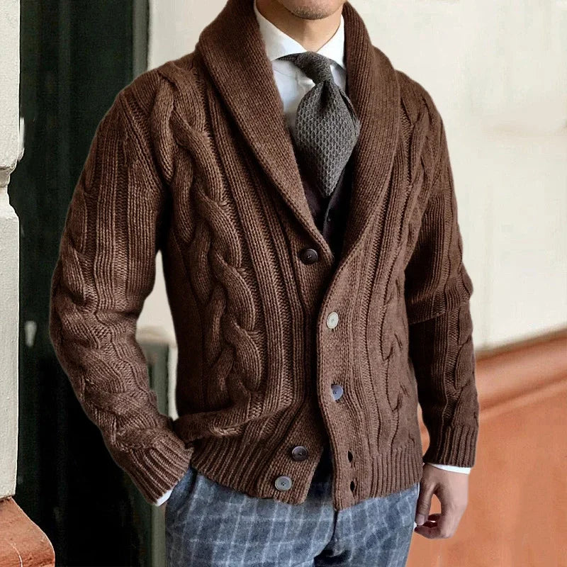 Robert | Gestrickte Herren-Strickjacke mit V-Ausschnitt und langen Ärmeln