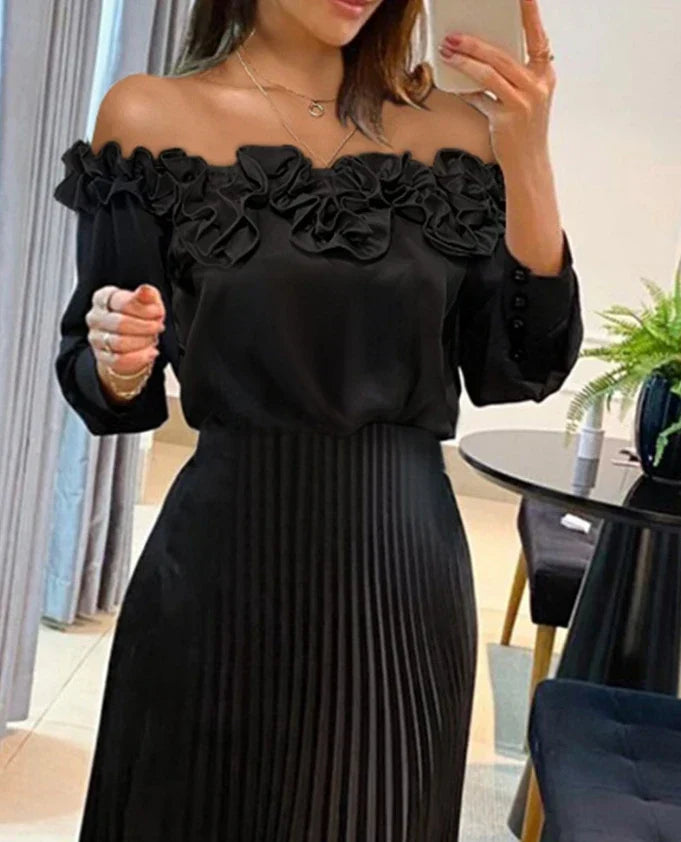 Carina | Atemhaftes schulterfrei Maxikleid für Damen mit 3/4-Ärmeln