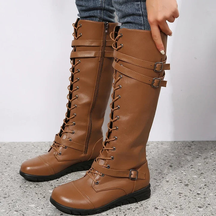 Damen Stiefel mit Gürtel, Schnür