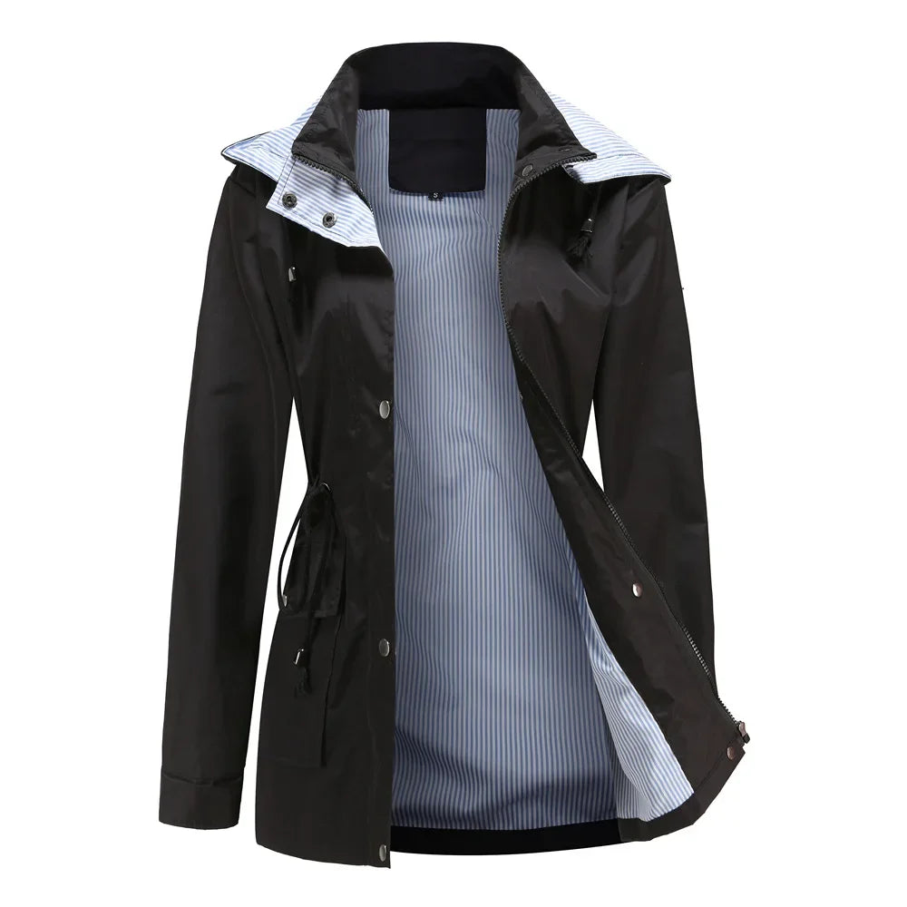 Elise | Wasserdichter Winter-Trenchcoat für Damen mit Streifen und Kapuze