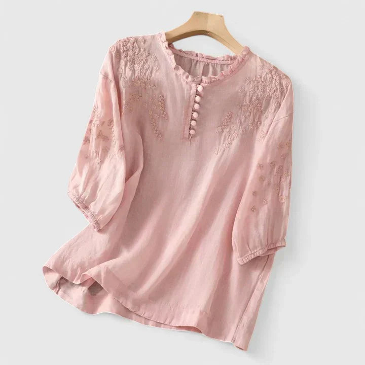 Victoria | Elegante Bluse für Damen mit Knopfleiste und Blumenmuster