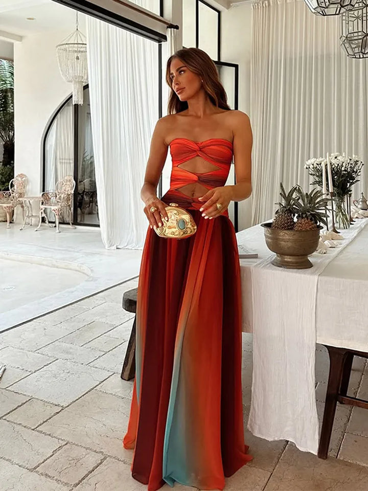 Solaria Breezy Offene Rücken Maxi-Kleid für Damen mit Sternenmuster