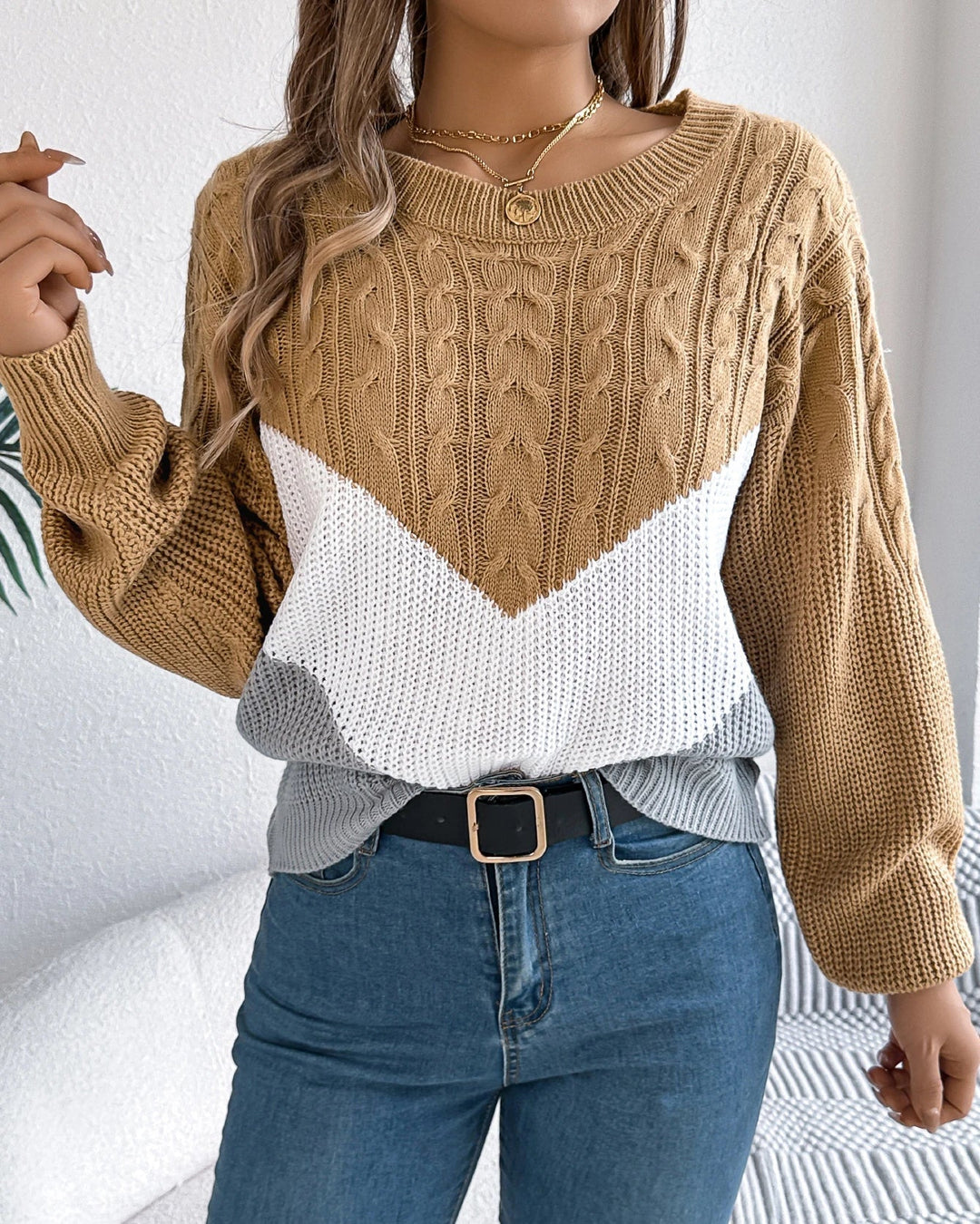 Chloe | Der Chevron-Strickpullover für Damen mit Rundhalsausschnitt