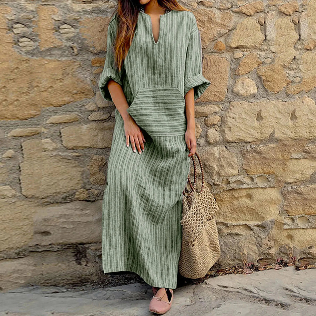 Yvonne | Gestreiftes Maxikleid für Damen mit Streifen und V-Ausschnitt