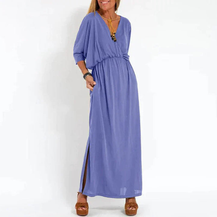 Mariah | Klassisches Maxi-Kleid für Damen mit V-Ausschnitt und 3/4-Ärmeln