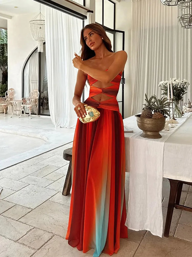 Solaria Breezy Offene Rücken Maxi-Kleid für Damen mit Sternenmuster
