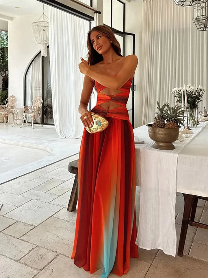 Solaria Breezy Offene Rücken Maxi-Kleid für Damen mit Sternenmuster