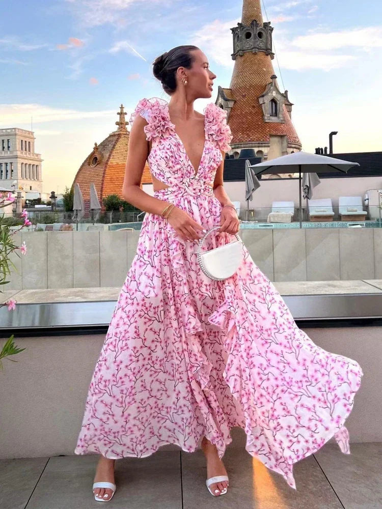 Aurora | Elegantes Rückenfreies Rüschens Maxikleid für Damen