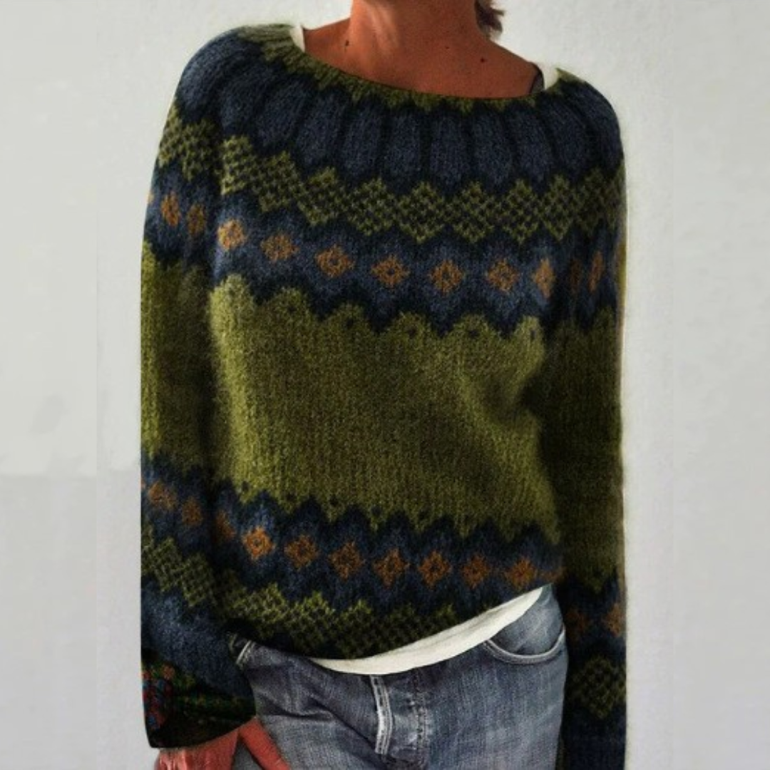 SILVIA | Retro-Pullover für Damen mit Rundhalsausschnitt und langen Ärmeln