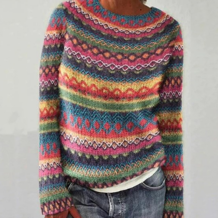 SILVIA | Retro-Pullover für Damen mit Rundhalsausschnitt und langen Ärmeln