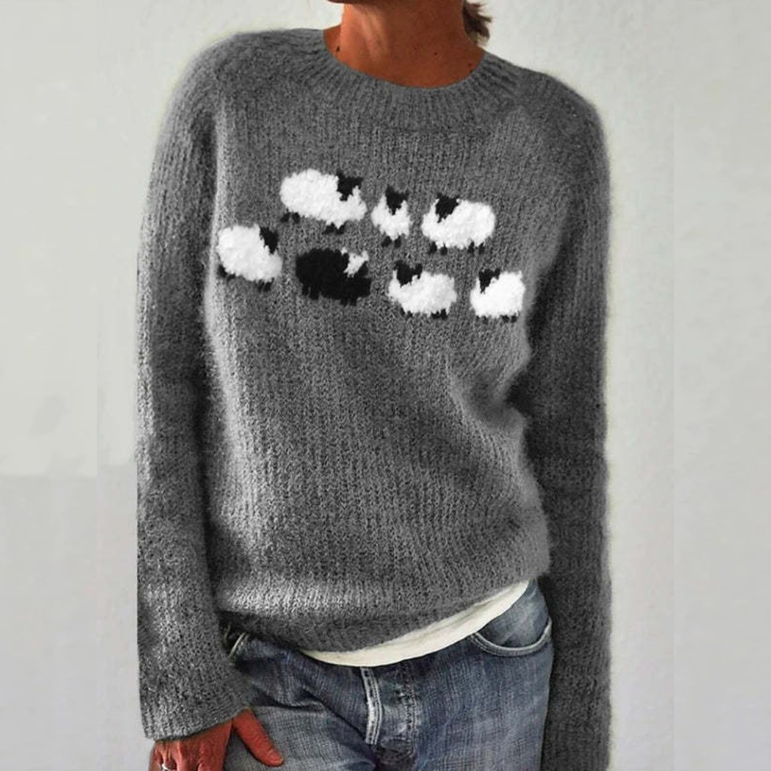 SILVIA | Retro-Pullover für Damen mit Rundhalsausschnitt und langen Ärmeln