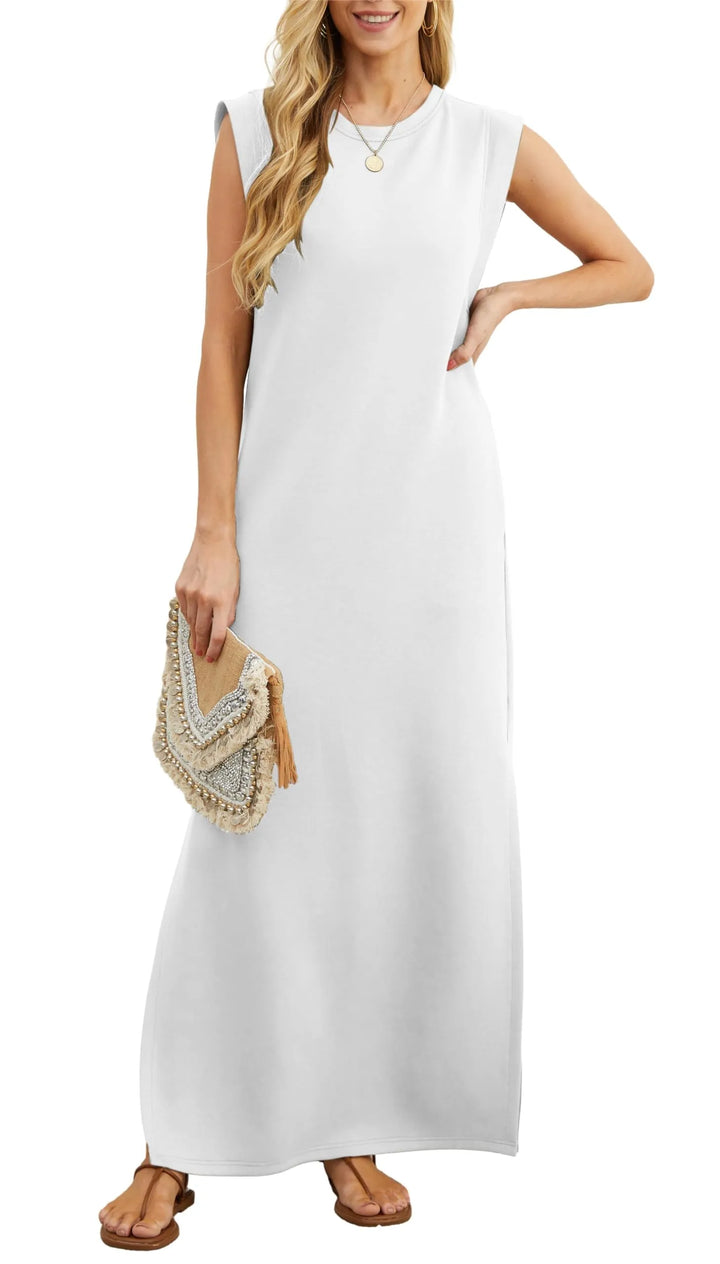 Denise | Lässiges, lockeres, aufgespaltenes, knitterfreies Maxikleid für Damen