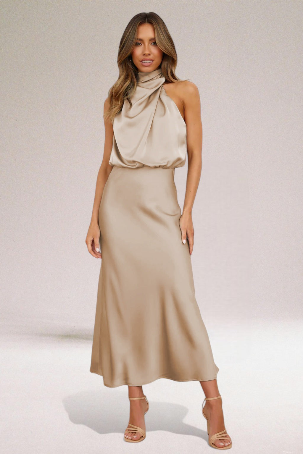 Flavia | Elegantes Halterkleid für Damen mit Wasserfallausschnitt