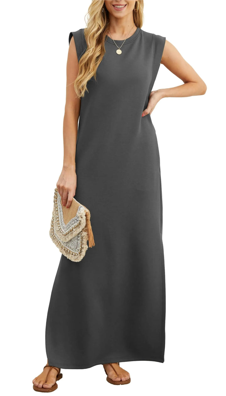 Denise | Lässiges, lockeres, aufgespaltenes, knitterfreies Maxikleid für Damen