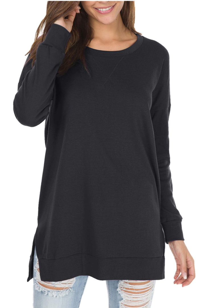 Violett | Langärmelige Seitlich Geschlitzte Lockere Tops für Damen
