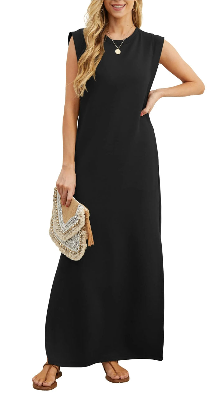 Denise | Lässiges, lockeres, aufgespaltenes, knitterfreies Maxikleid für Damen