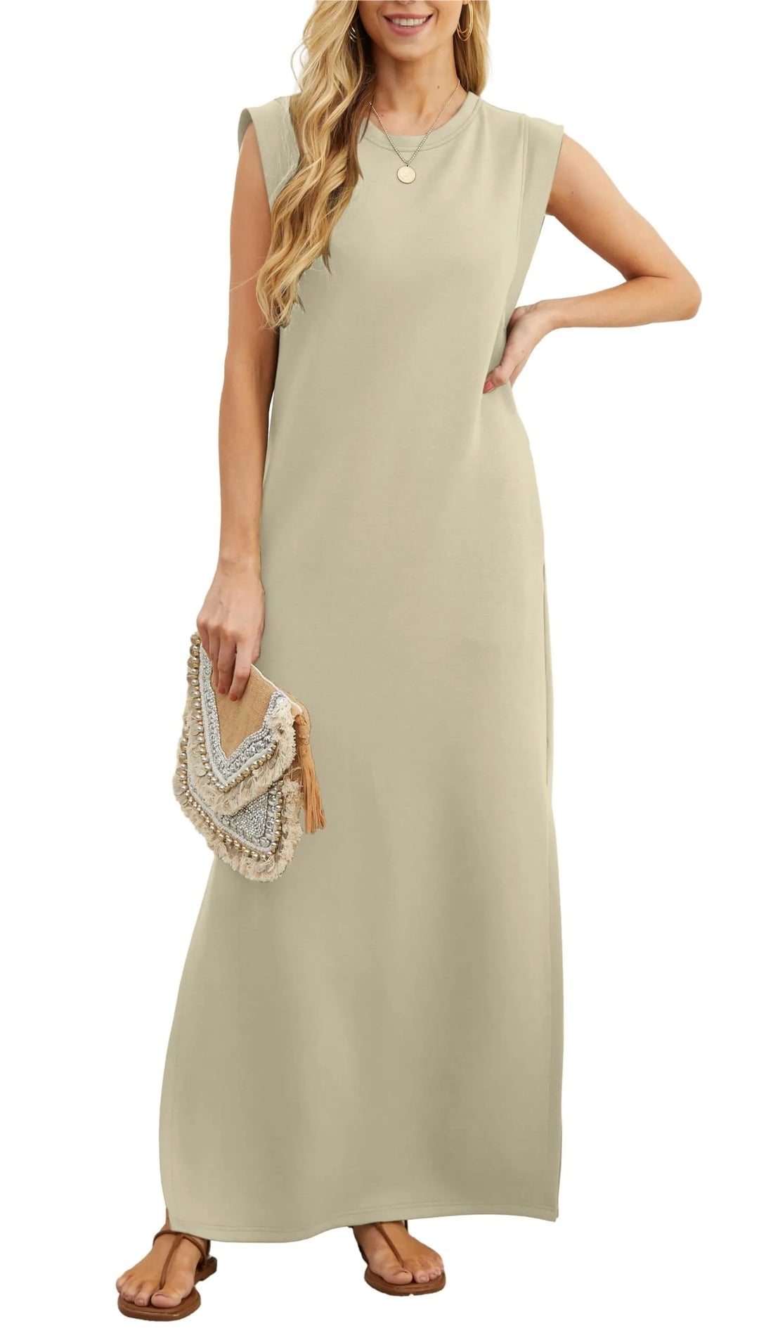 Denise | Lässiges, lockeres, aufgespaltenes, knitterfreies Maxikleid für Damen