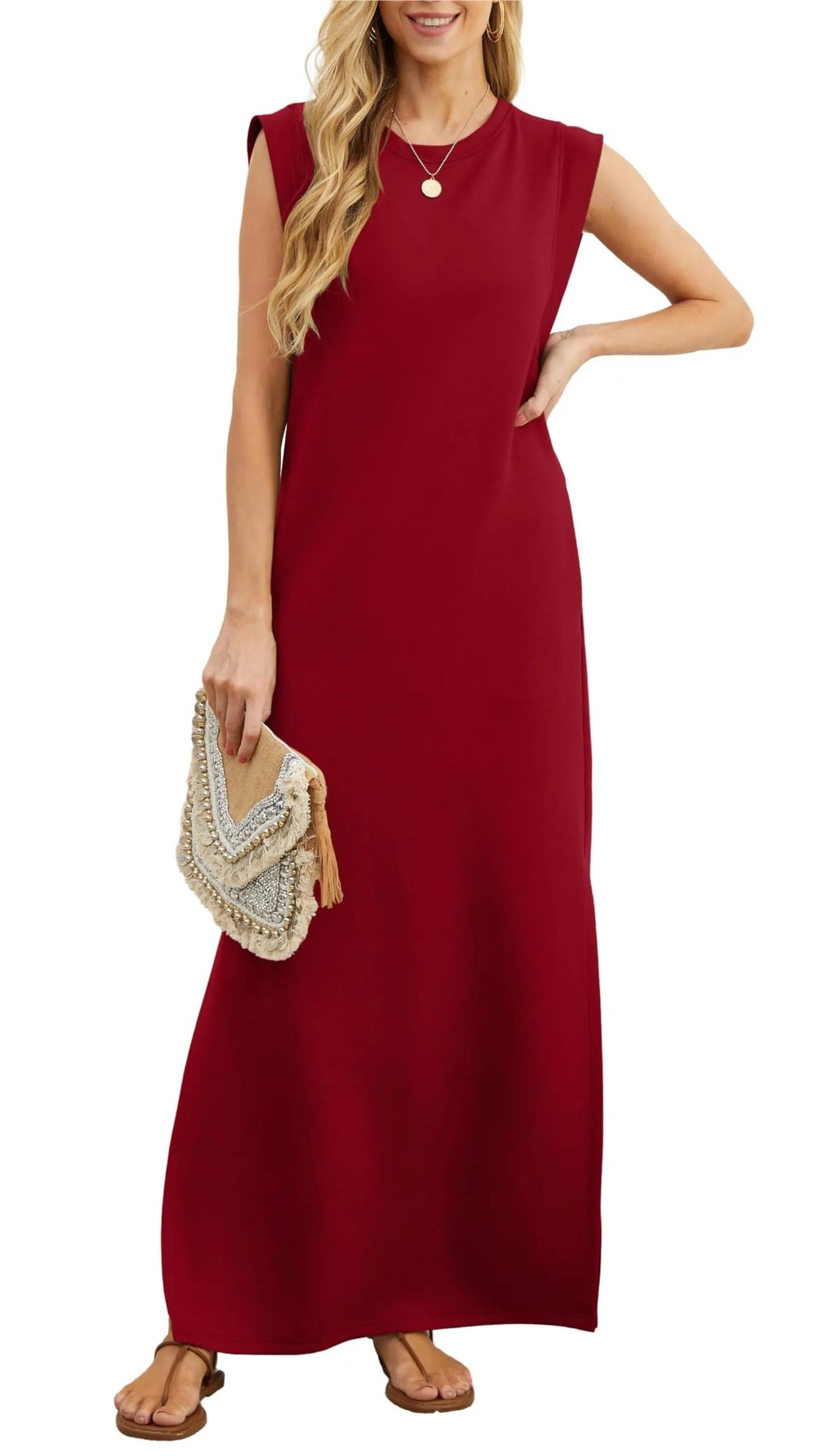 Denise | Lässiges, lockeres, aufgespaltenes, knitterfreies Maxikleid für Damen