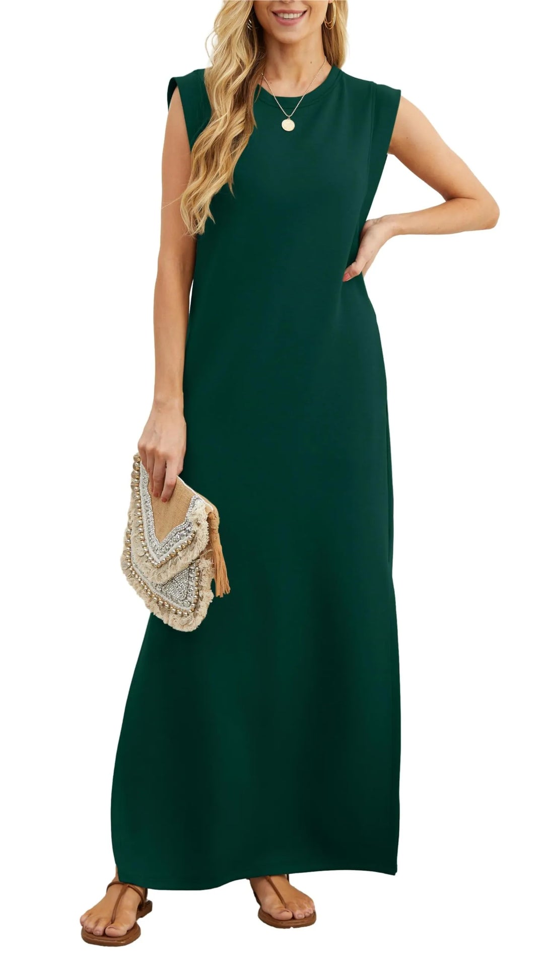 Denise | Lässiges, lockeres, aufgespaltenes, knitterfreies Maxikleid für Damen