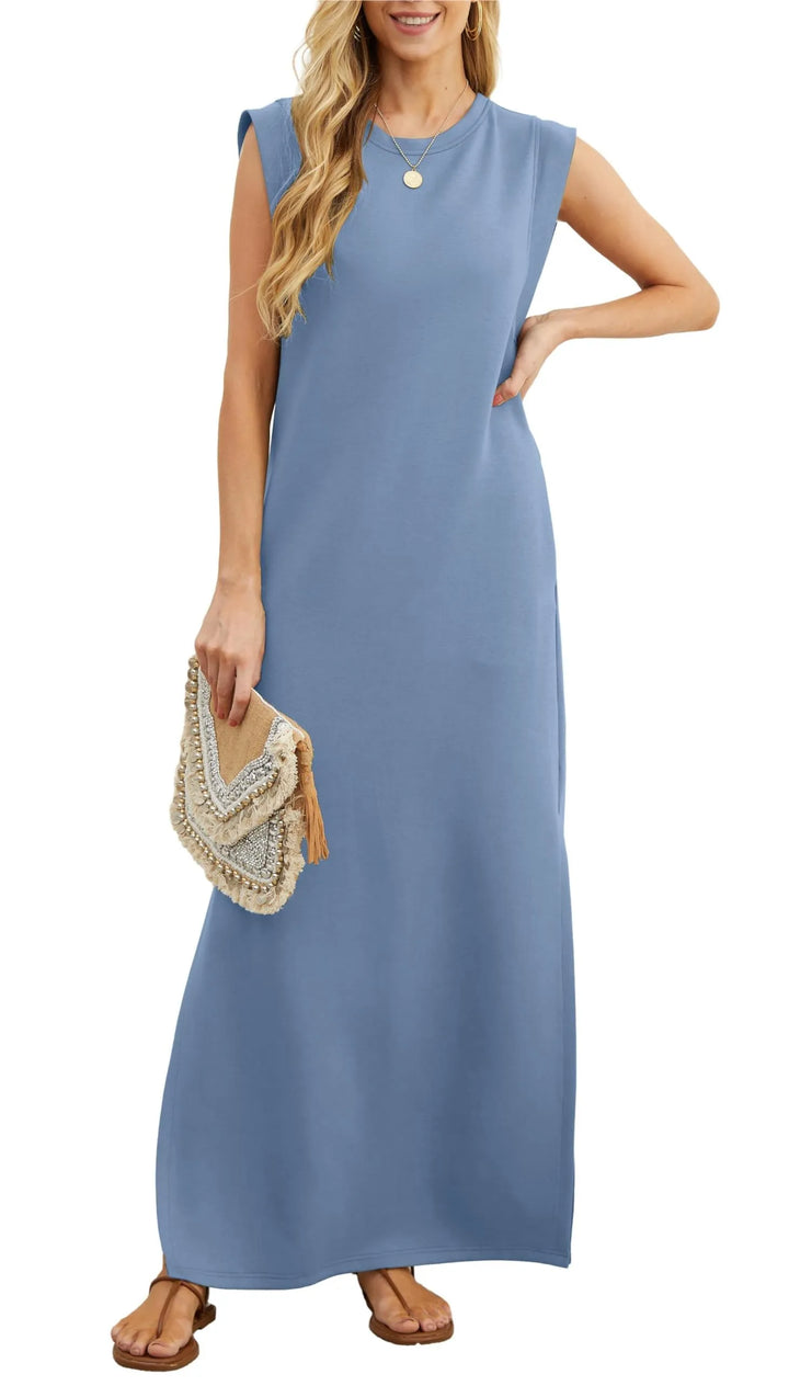 Denise | Lässiges, lockeres, aufgespaltenes, knitterfreies Maxikleid für Damen