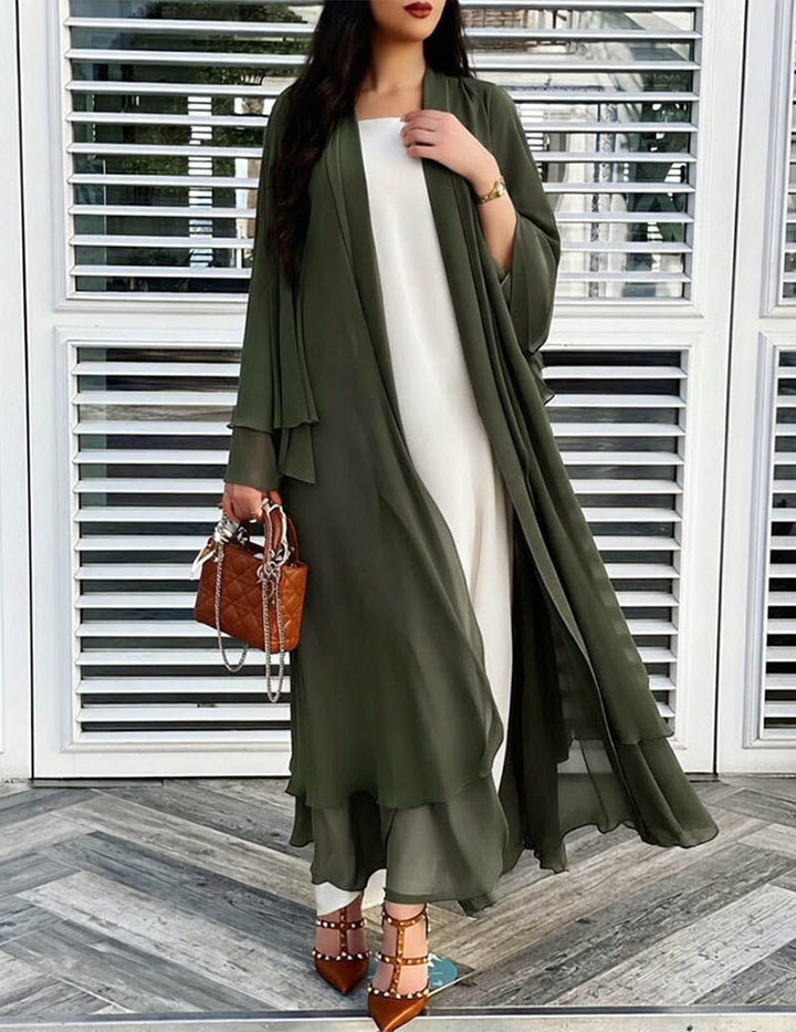 Damen Longline-Cardigan mit langen Ärmeln und Rüschensaum
