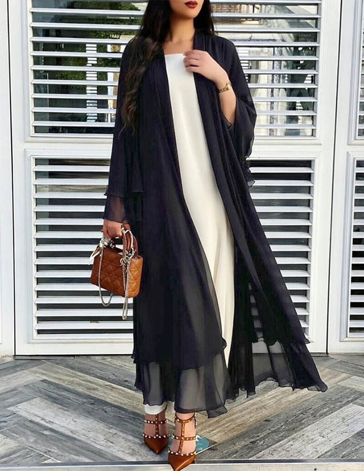 Damen Longline-Cardigan mit langen Ärmeln und Rüschensaum